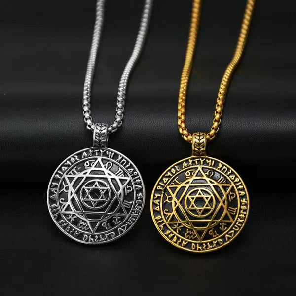 Amulette sceau Salomon hexagramme 12 signes du zodiaque pendentif collier acier inoxydable 