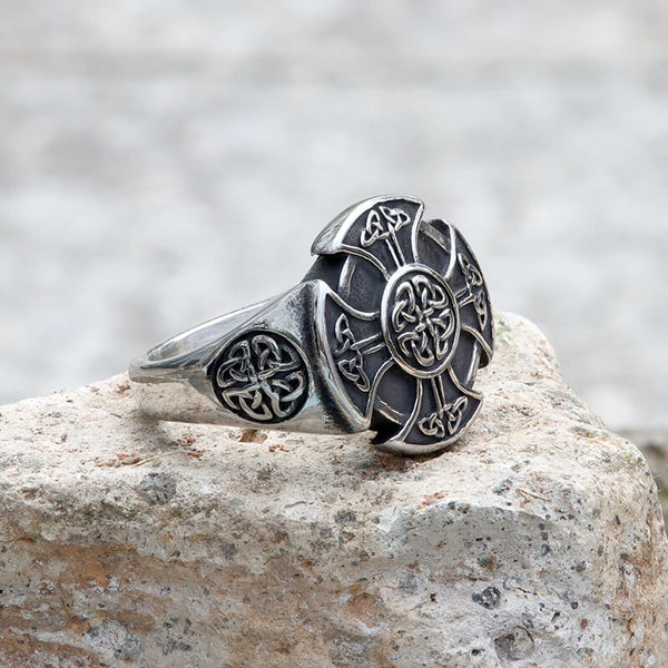 Keltischer Knoten-Templer-Edelstahl-Wikinger-Ring
