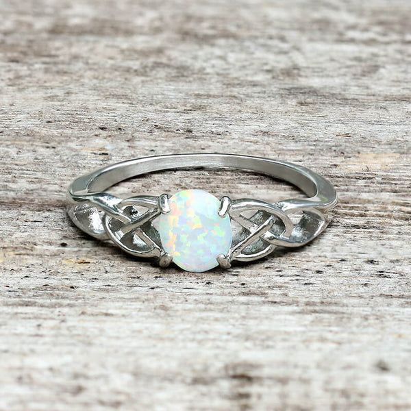 Celtic Knot Opal Stainless Steel Gemstone Ring