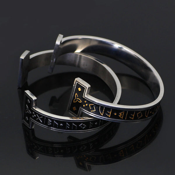 Bracelet manchette viking en acier inoxydable Celtic Knot Runes