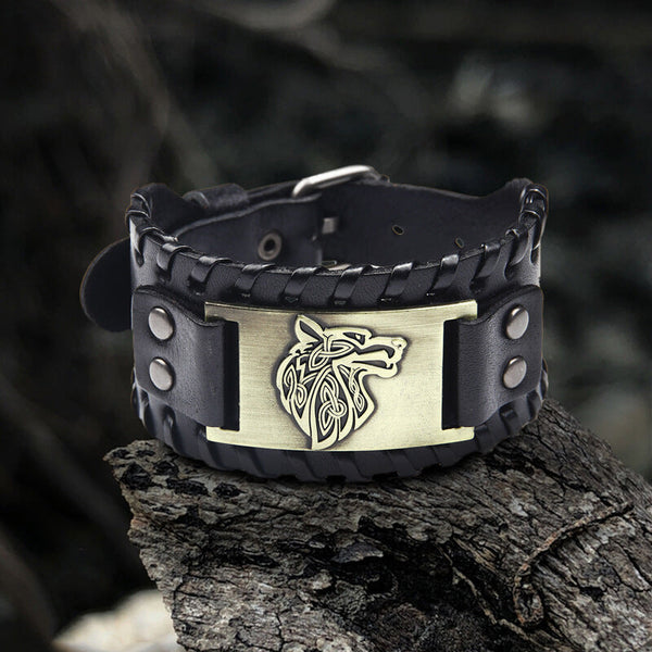 Keltisches Wolf-Lederlegierungs-Wikinger-Armband