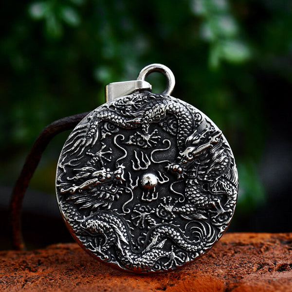 Pendentif en acier inoxydable amulette de dragon chinois