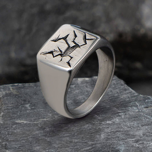 Cracked Pattern Stainless Steel Square Ring