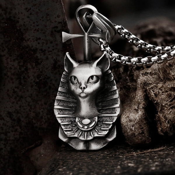 Ägyptische Pharao-Katze-Mafdet-Halskette aus reinem Zinn