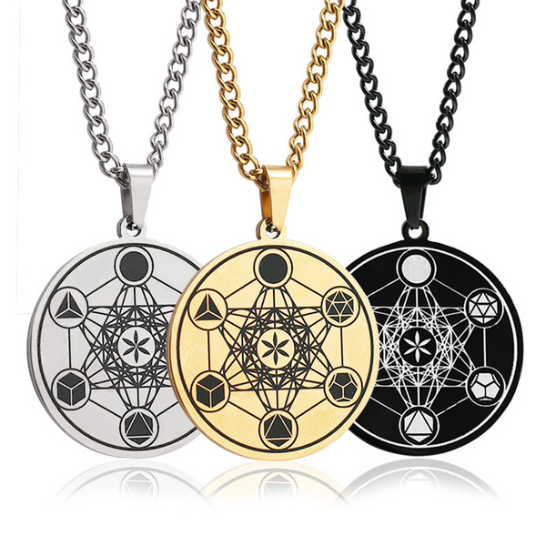 Metatron Tesseract Halskette, Edelstahl Heilige Geometrie Metatron Anhänger, Herren- und Damenschmuck, Spirituelle Schutzmedaille 