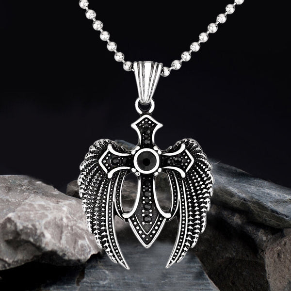 Fallen Angel Wings Stainless Steel Gem Pendant