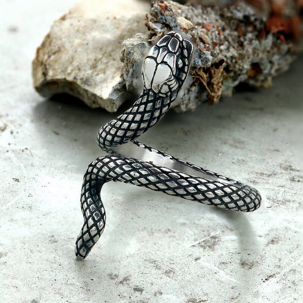 Bague animal en acier inoxydable serpent féroce