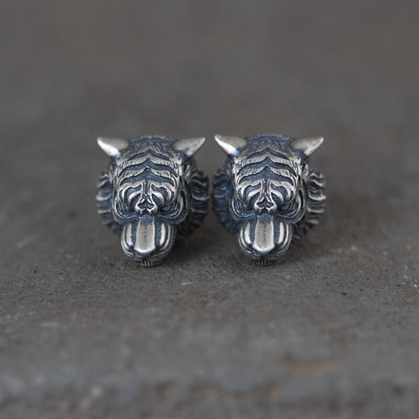 Ferocious Tiger Sterling Silver Earrings