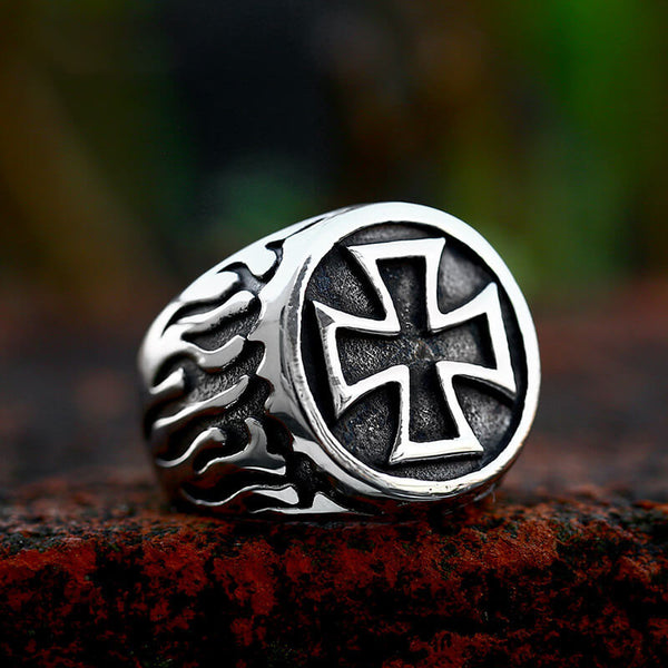 Flame Cross Stainless Steel Ring