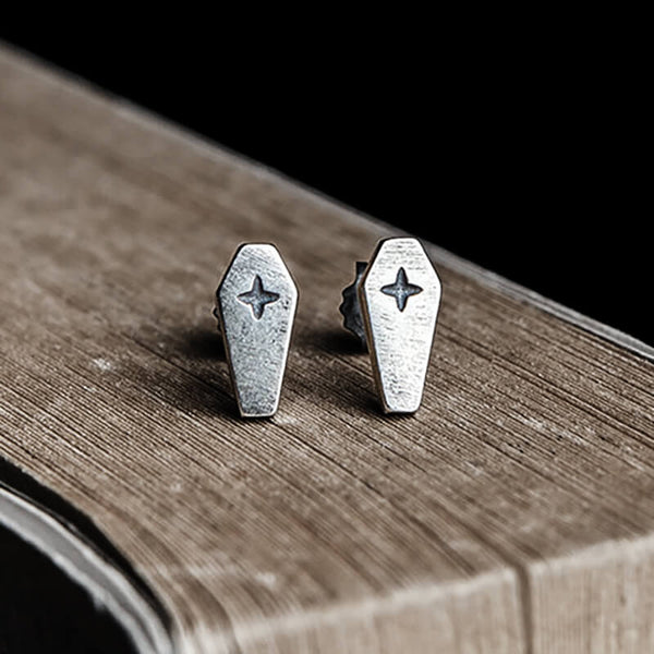 Gothic Coffin Cross Sterling Silver Stud Earring