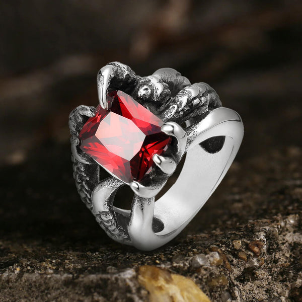 Gothic Dragon Claw Stainless Steel Gem Ring