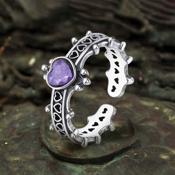 Offener Ring aus Sterlingsilber mit gotischem Herz und Zirkon eingelegter Krone