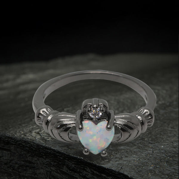 Gothic Love Heart Opal Brass Ring