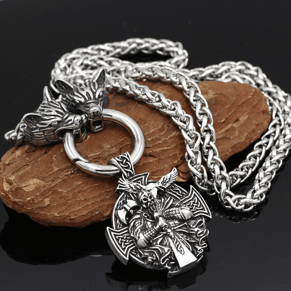 Odin Wolf Raven Stainless Steel Viking Necklace