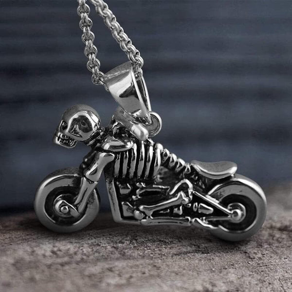 Motorcycle Sterling Silver Skull Pendant