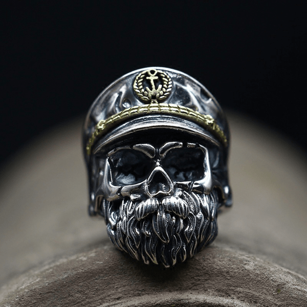 Navy Captain Sterling Silver Skull Ring