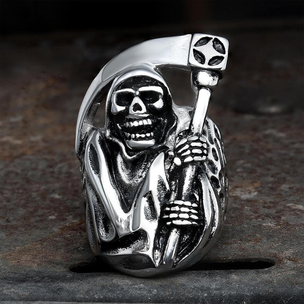 Death Sickle Stainless Steel Skull Ring
