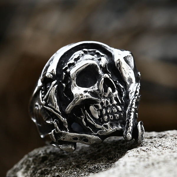 Half Face Skull Stainless Steel Biker Ring
