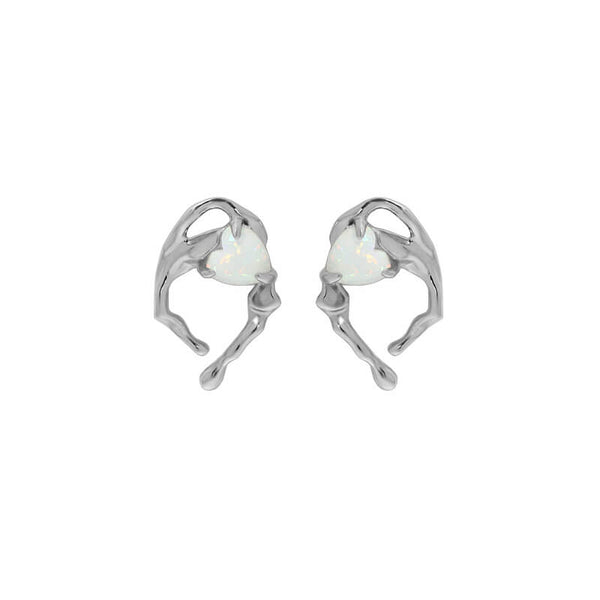 Herzförmige Opal-Ohrringe aus Sterlingsilber mit unregelmäßigem Design