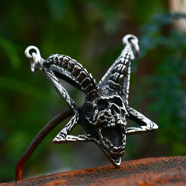 Horned Skull Pentagram Stainless Steel Pendant