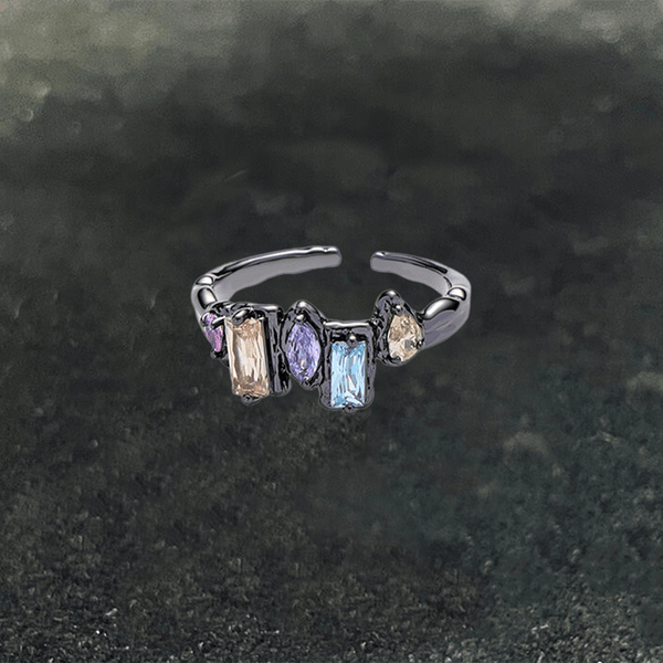 Irregular Colored Zircon Brass Open Ring
