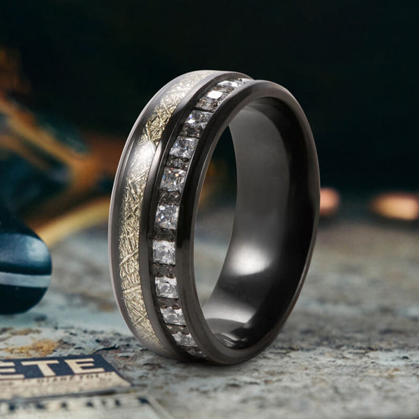 Irregular Texture Titanium CZ Stone Ring