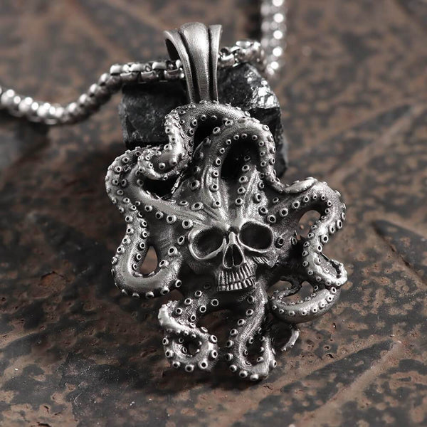 Collier tête de mort en étain pur Kraken Octopus