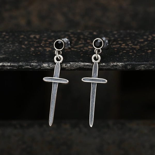 Minimalist Cross Sterling Silver Stud Earrings
