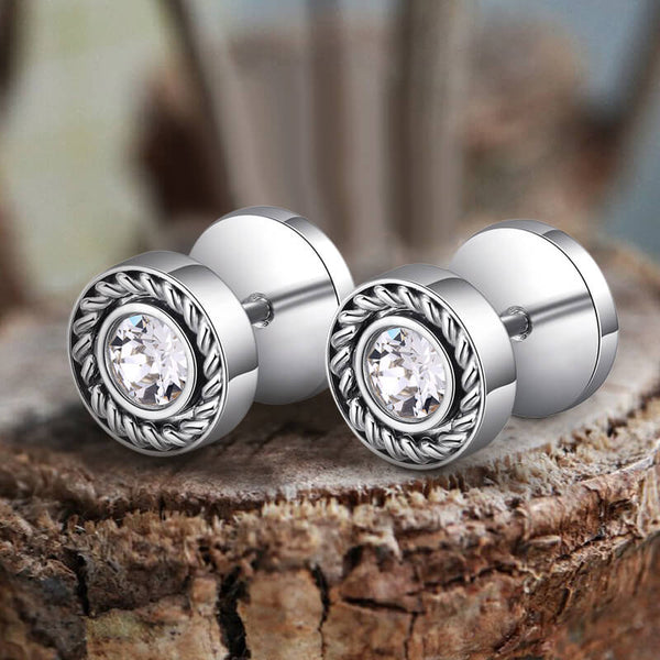 Minimalist Round Zircon Stainless Steel Stud Earrings