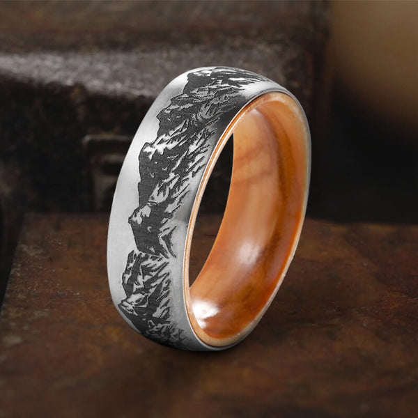 Mountain Scene Titanium Wooden Ring