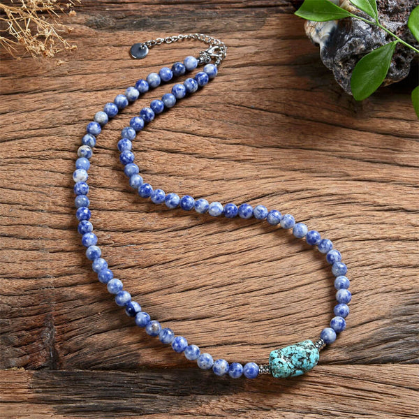 Natural Stone Beads Turquoise Stainless Steel Necklace