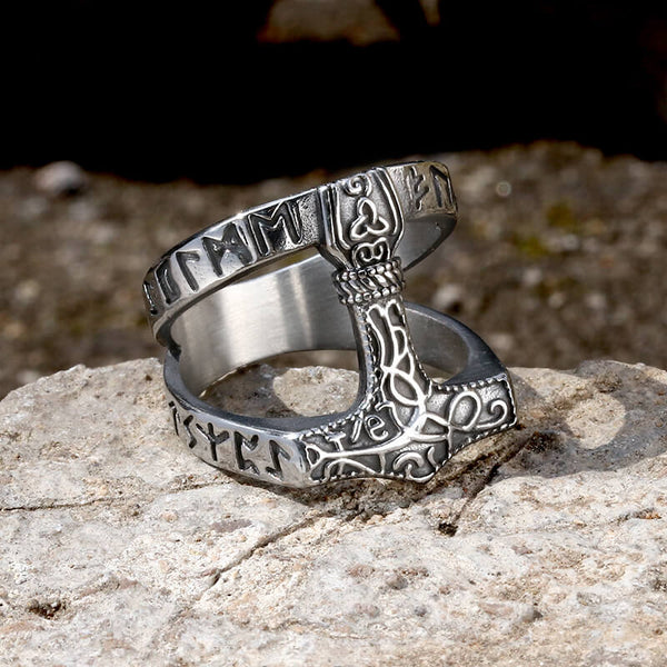 Anneau en acier inoxydable Norse Runes Marteau de Thor