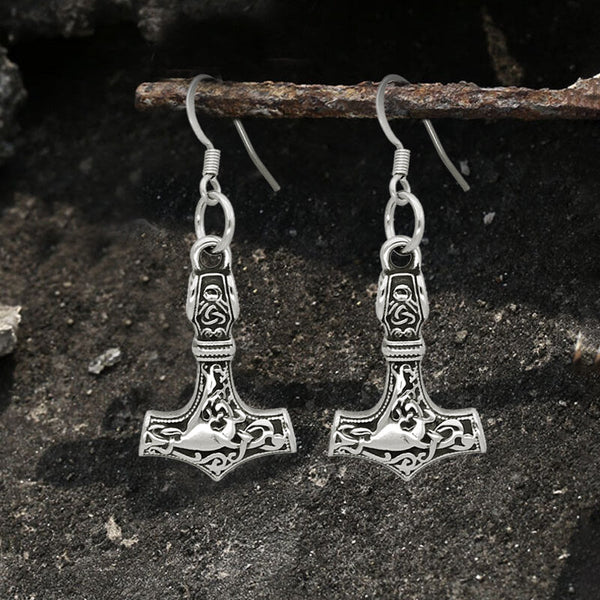 Boucles d'oreilles viking Odin Mjolnir en acier inoxydable