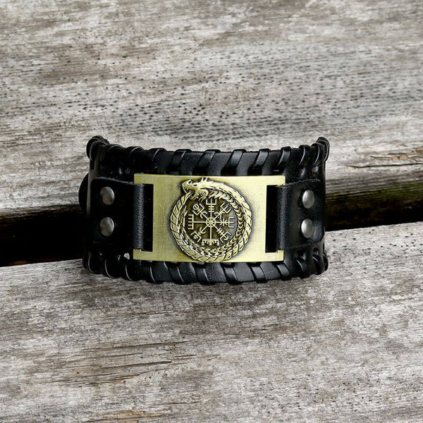 Bracelet en cuir Ouroboros Vegvisir