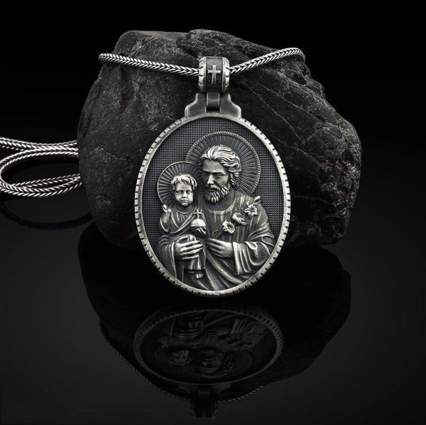 PURE TIN St Joseph Necklace/The patron saint of families,  fathers, pregnant women,explorers，immigrants, craftsmen,workers and engineers etc.