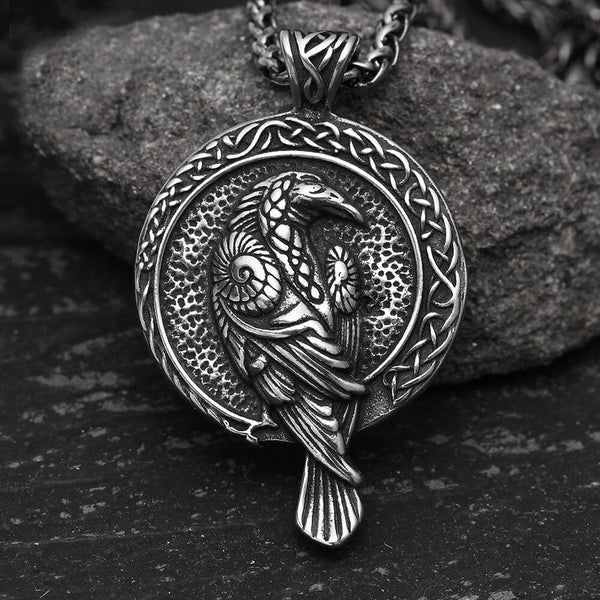Raven And Triskele Stainless Steel Viking Pendant Necklace
