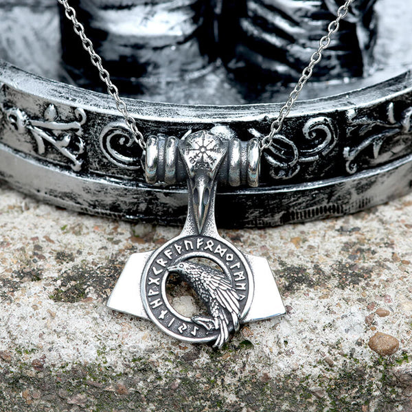 Raven Mjölnir Stainless Steel Viking Pendant