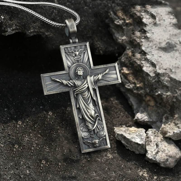 Auferstandene Jesus-Kreuz-Halskette aus reinem Zinn