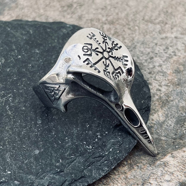 Viking Raven Skull W/ Compass Ring - Sizes 7-13 - R228