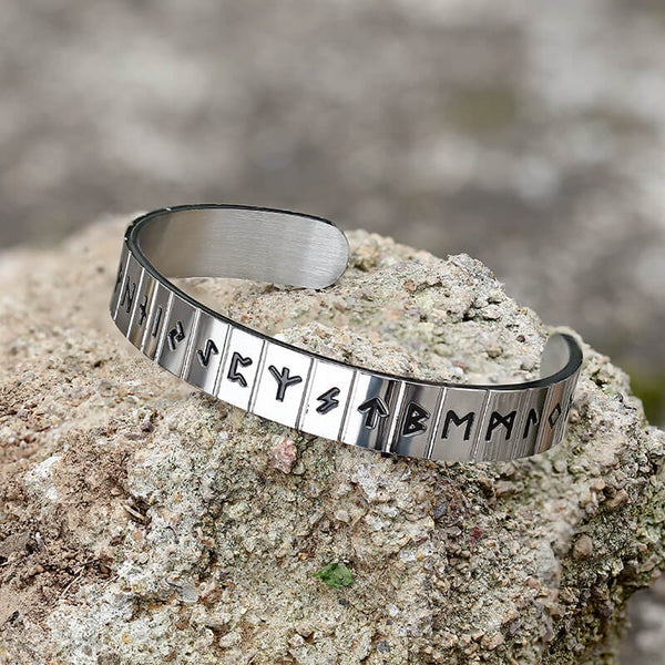 Bracelet manchette viking runes en acier inoxydable