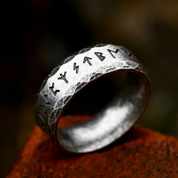 Scaled Pattern Runes Stainless Steel Viking Ring