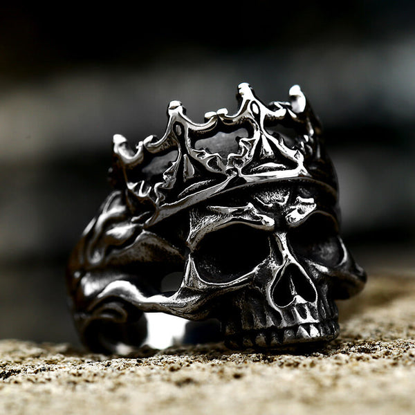 Bague tête de mort en acier inoxydable Skeleton King Crown