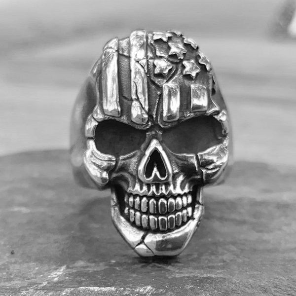 "Bone Crusher" - American Flag Skull Ring - Sizes 8-13 - R103