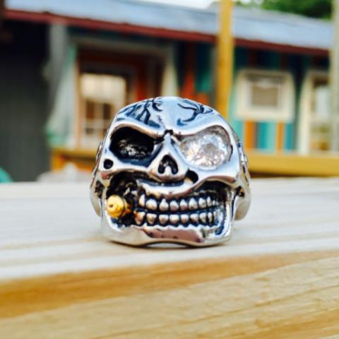 Skull Biker Ring with Glass Eye - Sizes 7-14 - R63