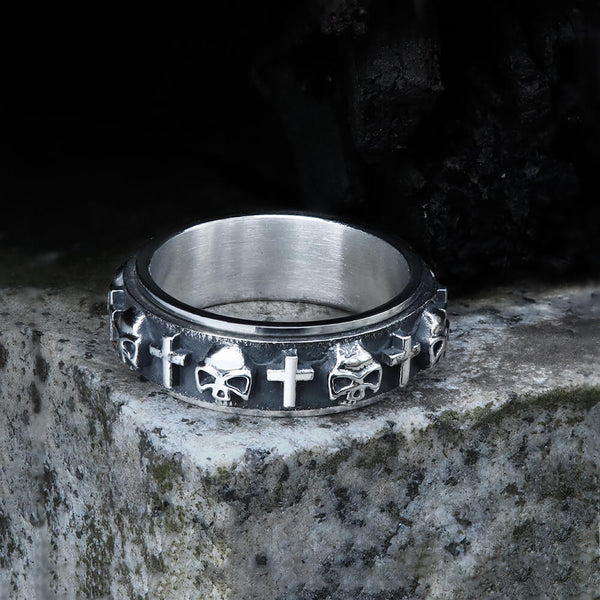 Skull Cross Stainless Steel Rotatable Ring