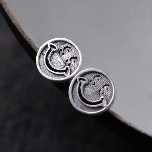 Smiling Face Sterling Silver Stud Earrings