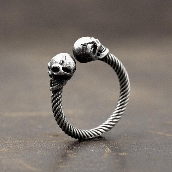 Offener Ring aus Sterlingsilber mit lächelndem Totenkopf