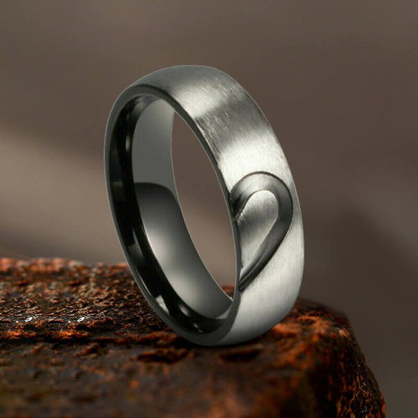 Spliced Heart Titanium Couple Ring