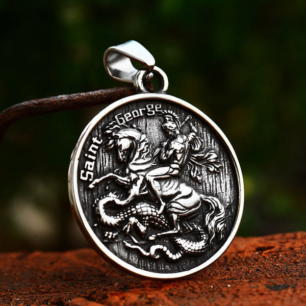 St. George and the Dragon Stainless Steel Christian Pendant