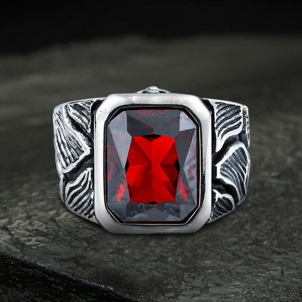 Stone Carved Pattern Stainless Steel Gem Ring